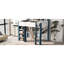 Lit mezzanine double en bois pleine grandeur avec tringle à vêtements et tablettes réglables en blanc et bleu - Esthétique contemporaine, structure stable, armoire de rangement à assemblage rapide, look moderne, espace fonctionnel,