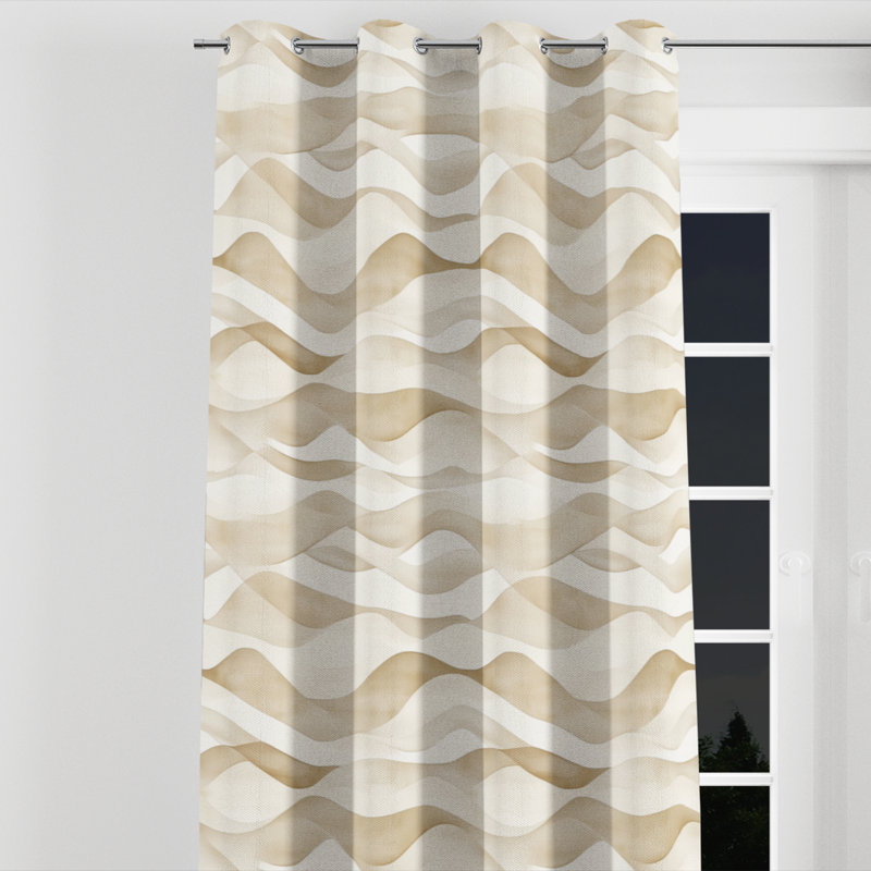 Rideaux modernes pour chambre à coucher - Rideau à œillets rayé beige à vagues - 1 panneau, L 52 po x L 63 po