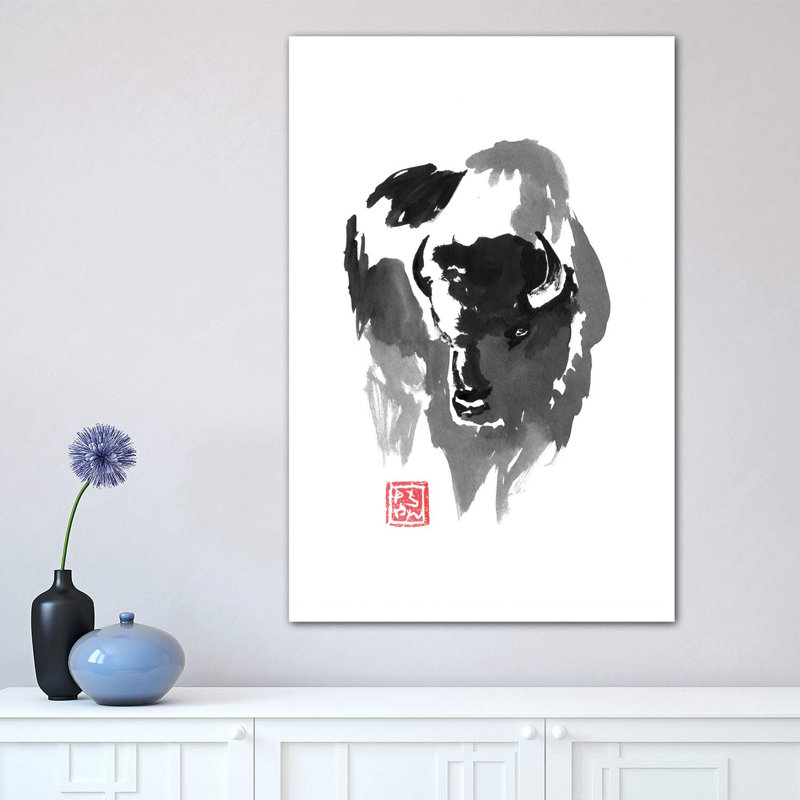 Buffle par Péchane - impression d'art graphique, Toile tendue, H 26 po x l 18 po x 1,5 po, Pas de tapis