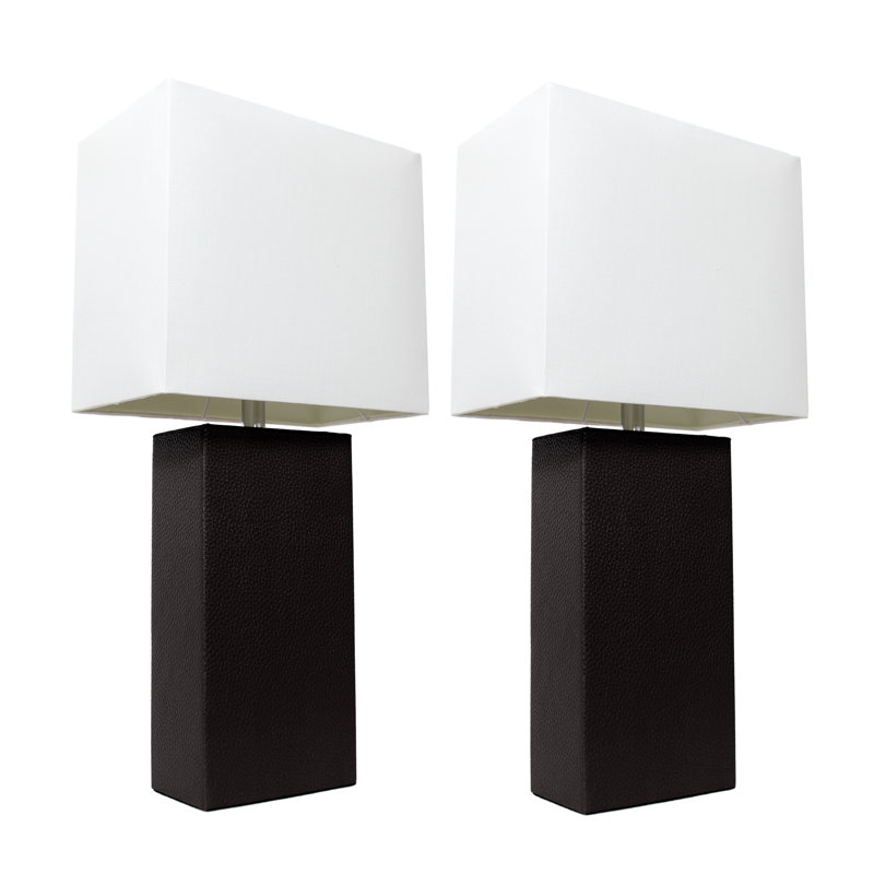 Ensemble de 2 lampes de table modernes en cuir avec abat-jour en tissu blanc, Rose