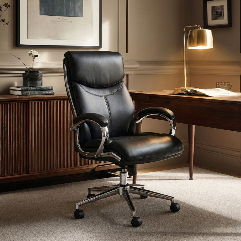 Chrome Office Chair – Smooth Recline & Rocking, Effortless Assembly, Black