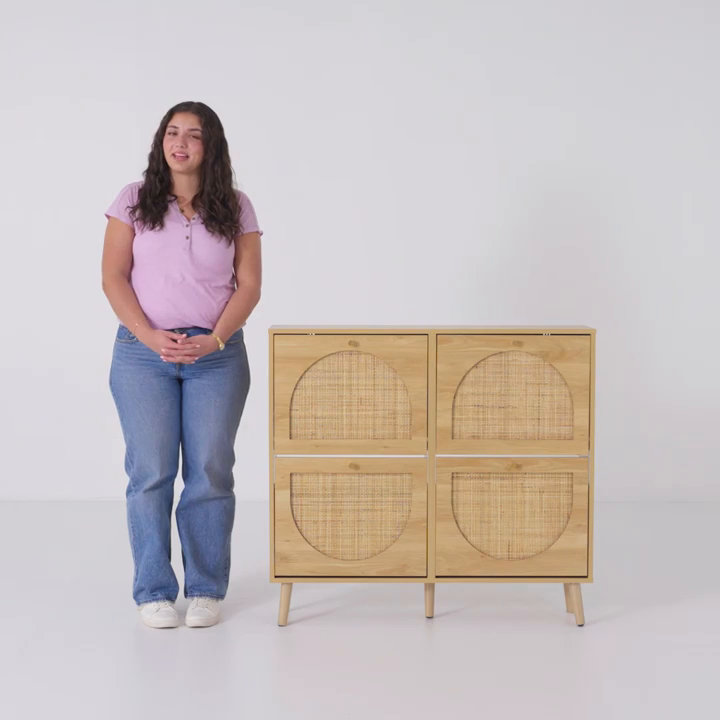 Bostynn 4 Flip Drawers Rattan Shoe Cabinet Shoe Storage Organizer Unit