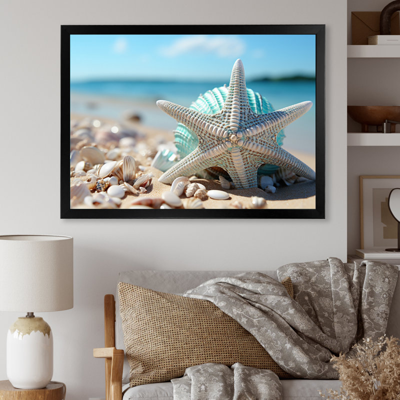 Coquillage argenté bijou océan II, H 12 po x l 20 po x P 1 po, Cadre simple noir