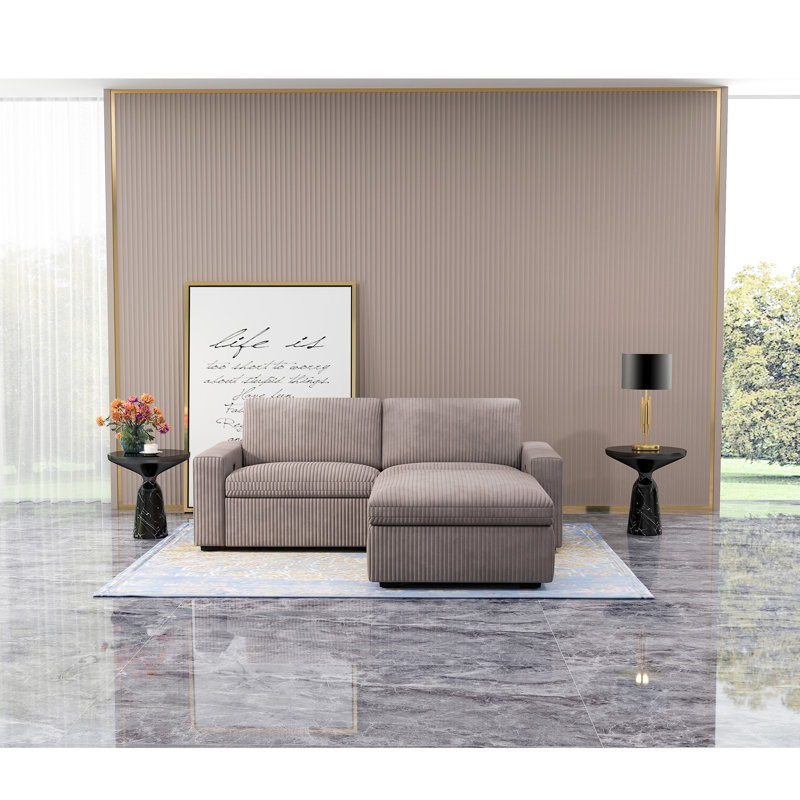 Canapé modulaire rembourré 3 pièces Milred, Velours côtelé brun