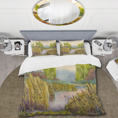 Lake In The Reeds - Ensemble de housse de couette nautique et côtier - Polyester en microfibre