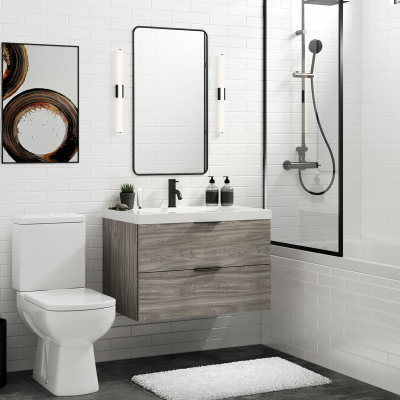 Avila 30" W Wall Mounted Single Bathroom Vanity, Gloss White/Single, Nimbus, Matte Black