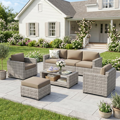 7 Piece Rattan Sectional Seating Group With Cushions, 6327Cl-C11