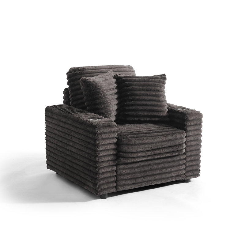 Ermia 96Cm Wide Cotton Flannel Armchair with Two Cup Holders, Chocolate