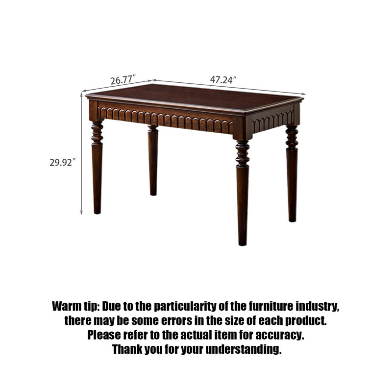 American-style rectangular all-solid-wood dining table, 29.92"H x 47.24"L x 26.77"W