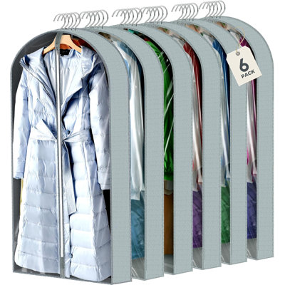 6 Pcs 60" Garment Bags for Hanging Clothes, Clear Suit Bags for Closet Storage Clothing Storage, Garment Bags Shoulder Covers with 4" Gussets