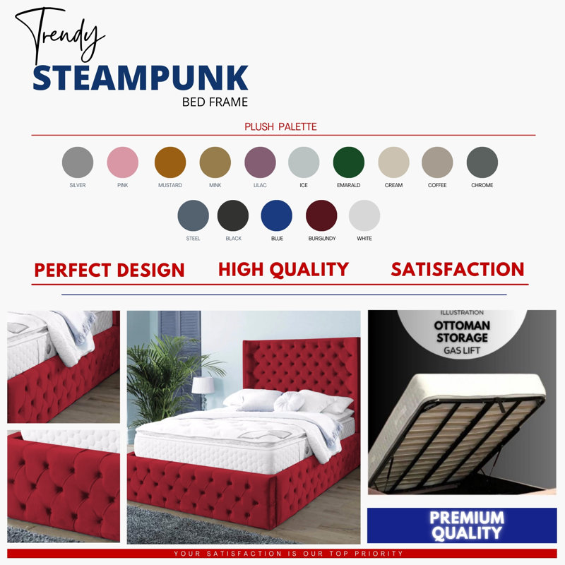 Demars Chesterfield Ottoman Storage Bed - Button-Tufted Velvet Upholstered Bed Frame, Single (3'), Burgundy