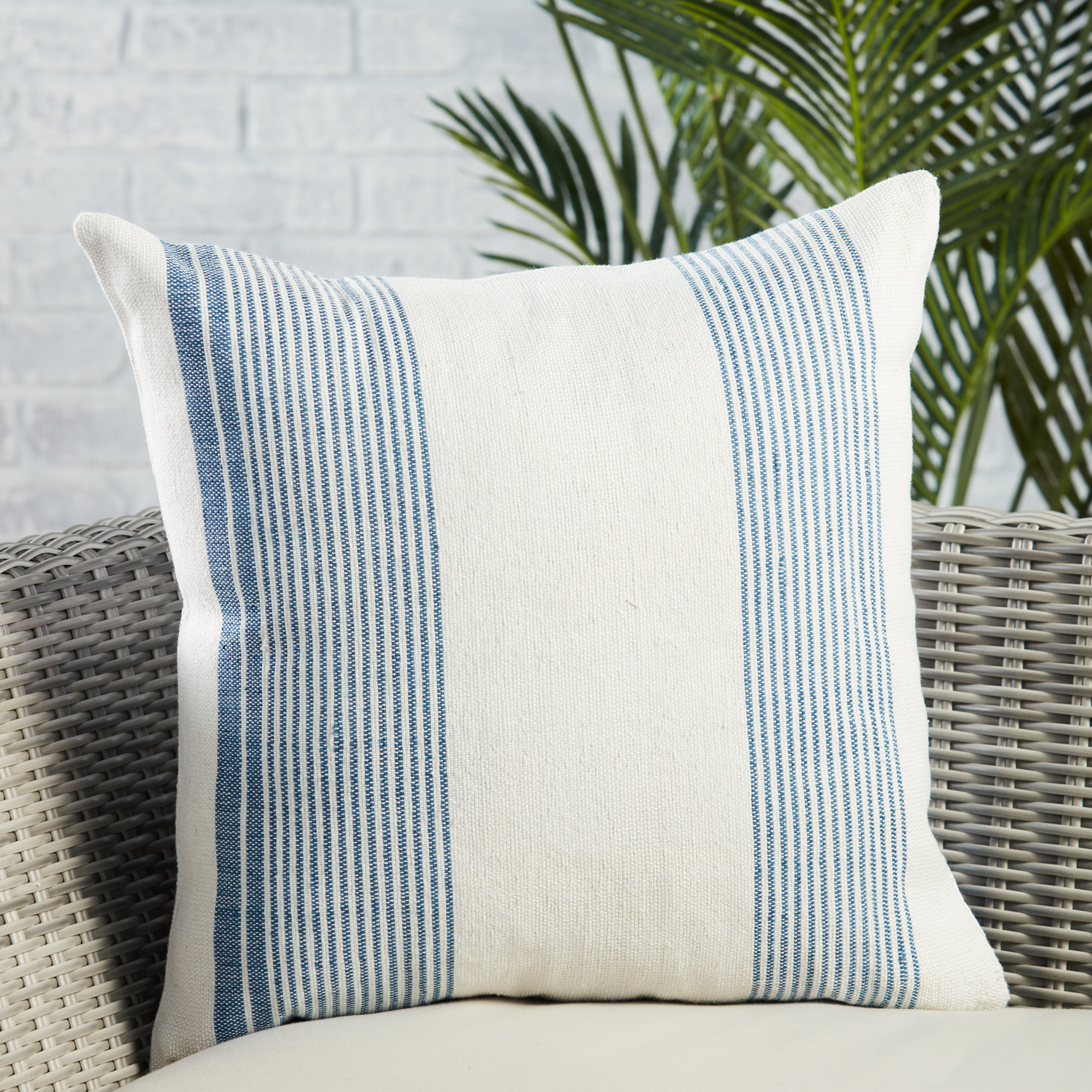 Sambuca Striped PET Yarn Indoor/Outdoor Throw Pillow, Pillow Cover Only - No Insert, Blue/Ivory