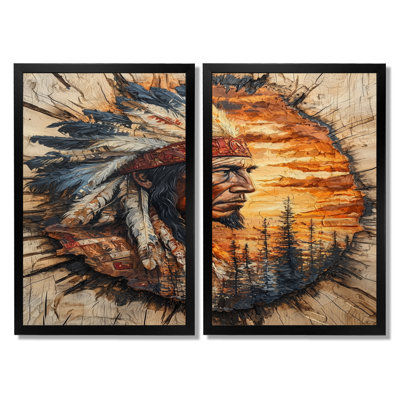 Native American Warrior Energy Of Forest - American Wall Art Framed Canvas Print, Brown People Wall Art Set Of 2