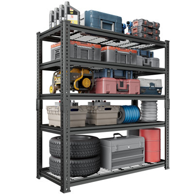 Heavy-Duty 5-Tier Metal Garage Storage Rack, Adjustable Shelving Unit, 48" W x 18" D x 72" H, Black