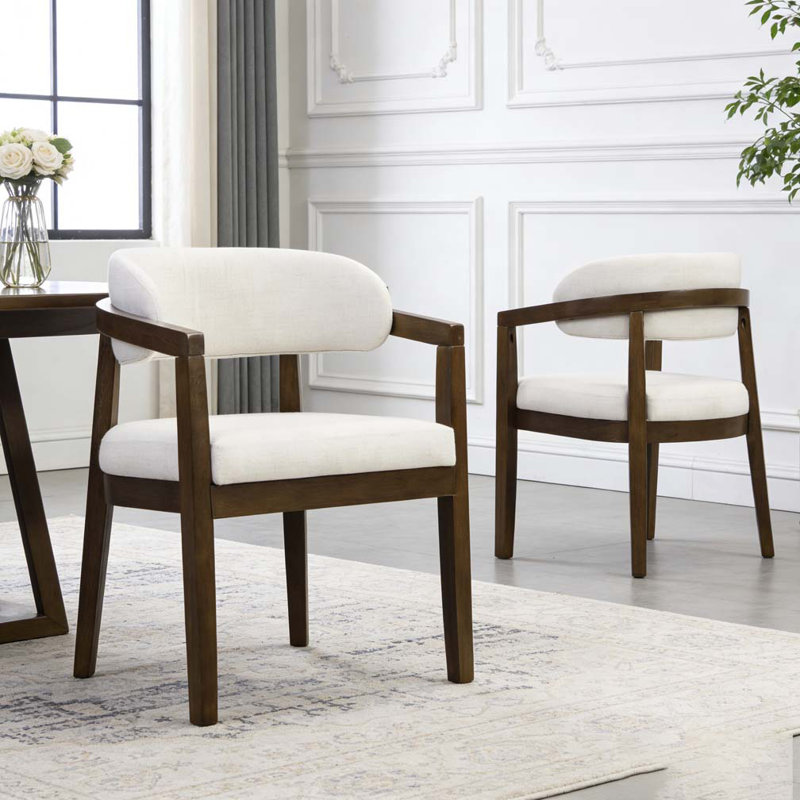 Chaise avec accoudoirs de salle à manger, Beige + gris foncé