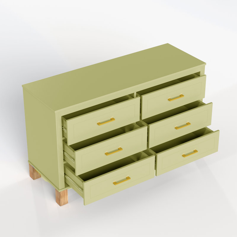 6 Drawer 47" W Double Dresser, Yellow