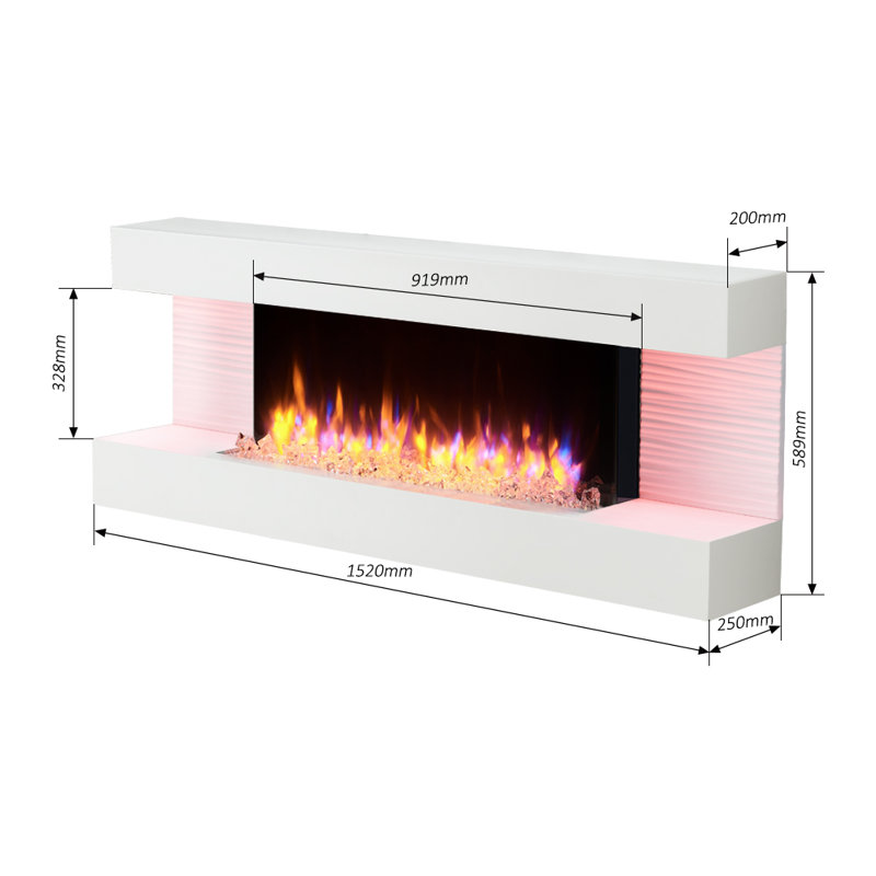 KINGSTON FLAMME Electric Fireplace with, 60cm H x 152cm W x 25cm D, White