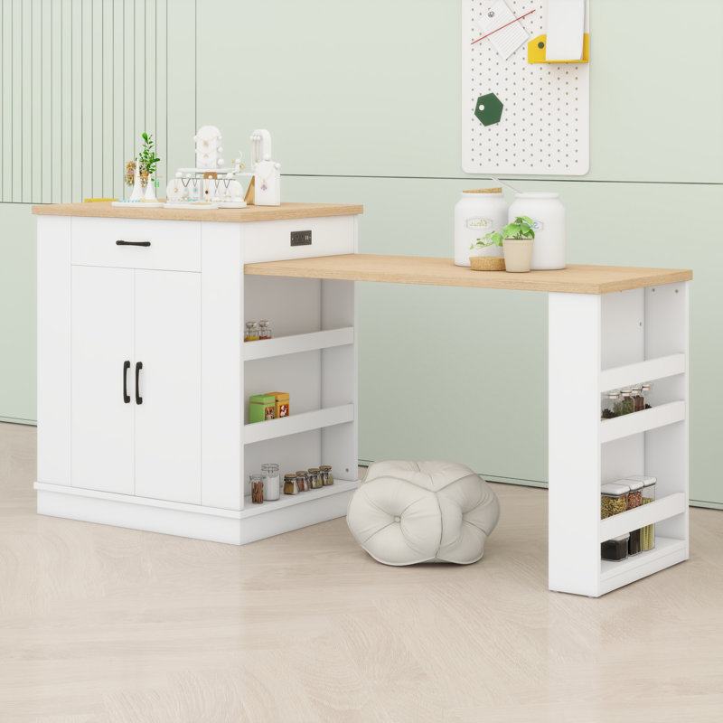 Console polyvalente avec îlot extensible avec rangement et espace de détente et de repas multi-scène