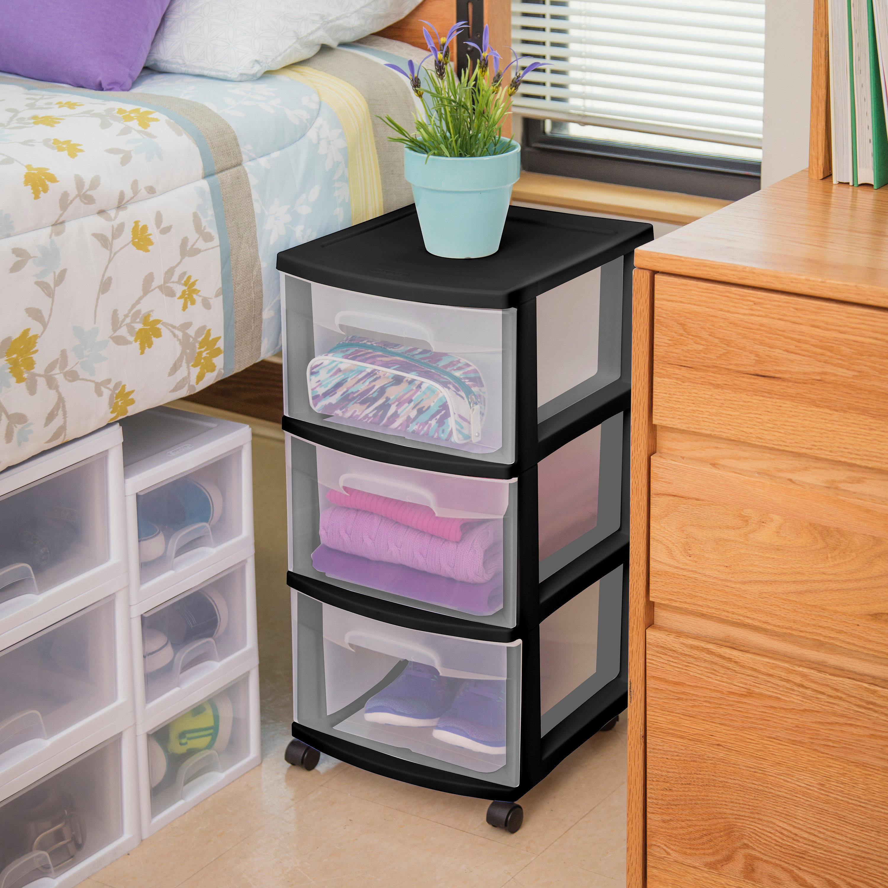 Sterilite 3 Drawer Storage Cart, Rolling Cart with Wheels to Organize ...