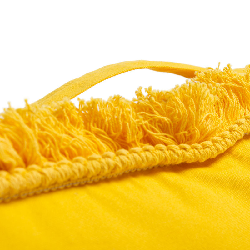 Yellow Cotton Square Floor Pillow with Braided Fringe