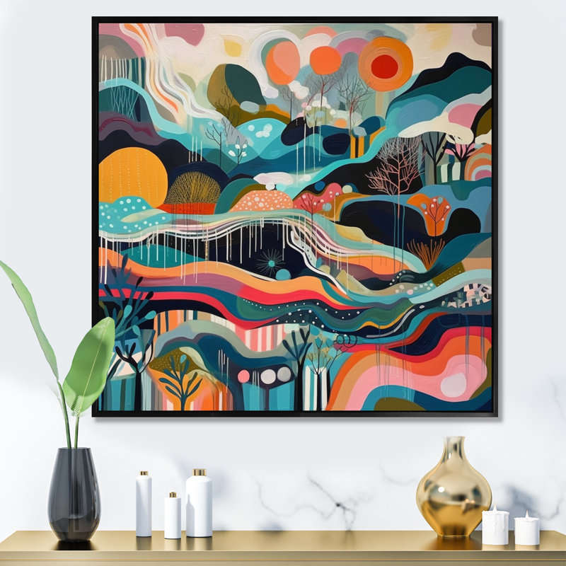 «Blue Green Minimalims Explosion - Abstract Landscape», art mural, H 30 po x l 30 po x P 1 po, Cadre flottant noir