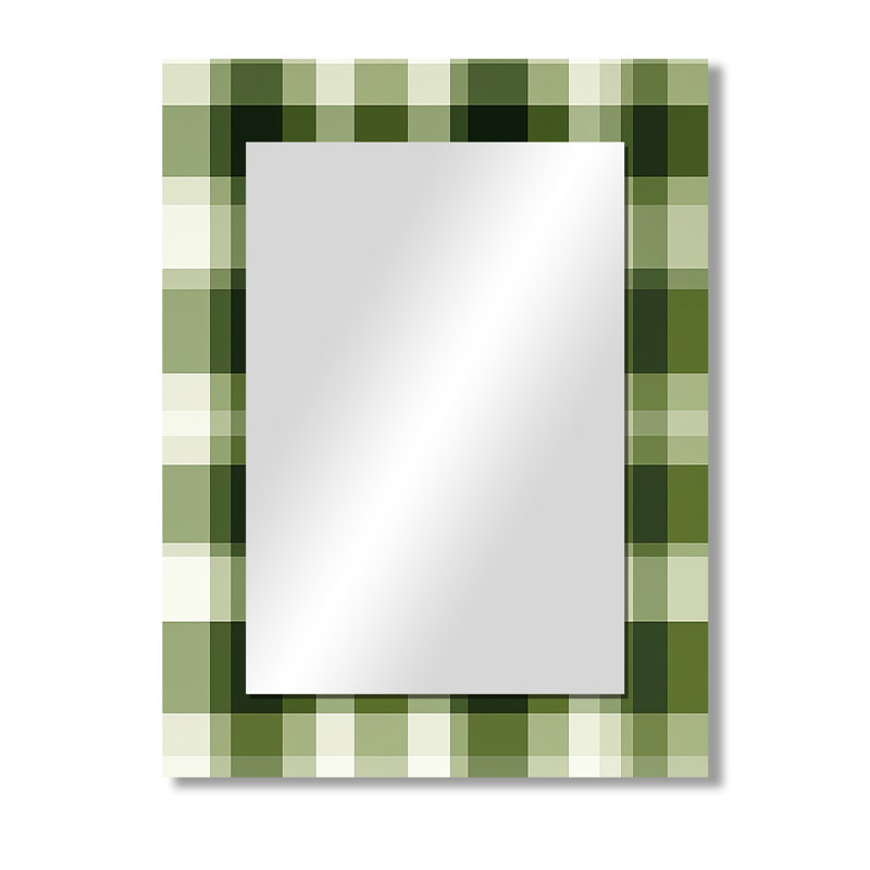 «UK Green Plaid Elegance» - miroir décoratif à carreaux, grand miroir mural rétro, impression d'art en métal, 40 po x 30 po