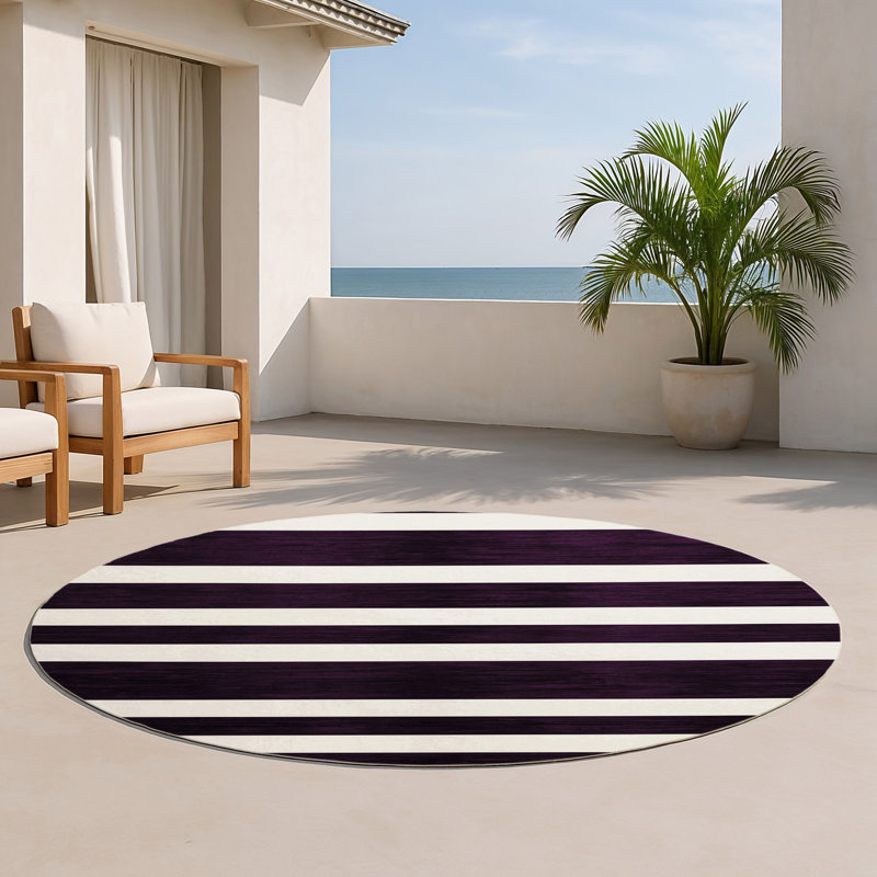Tapis intérieur / extérieur mauve HorizontalStripes, Rond 5 pi