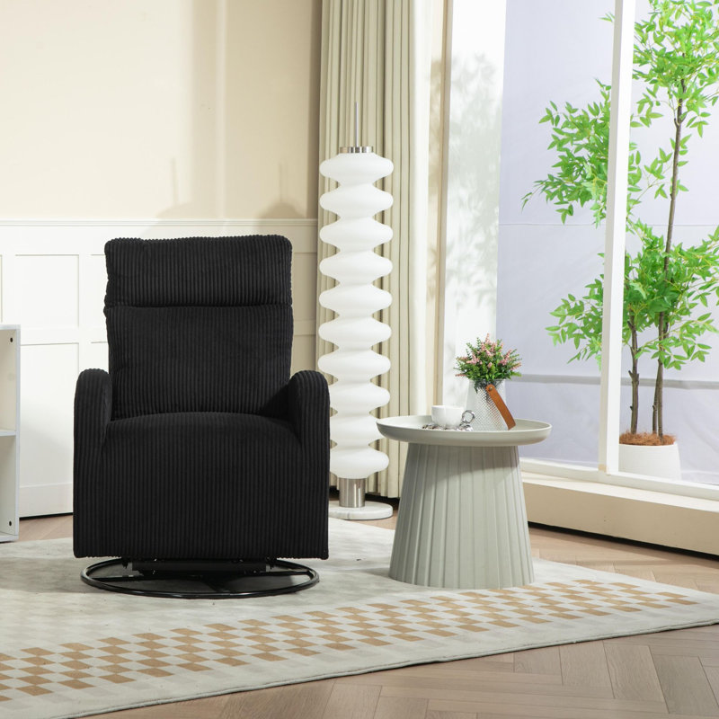 Upholstered Swivel Glider Rocking Chair, Black Corduroy