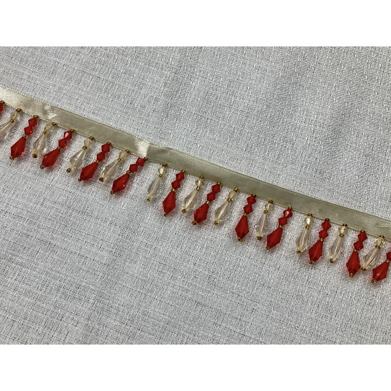 Crystal Beaded Fringe 1.5" Width Trim Handmade, White/Red