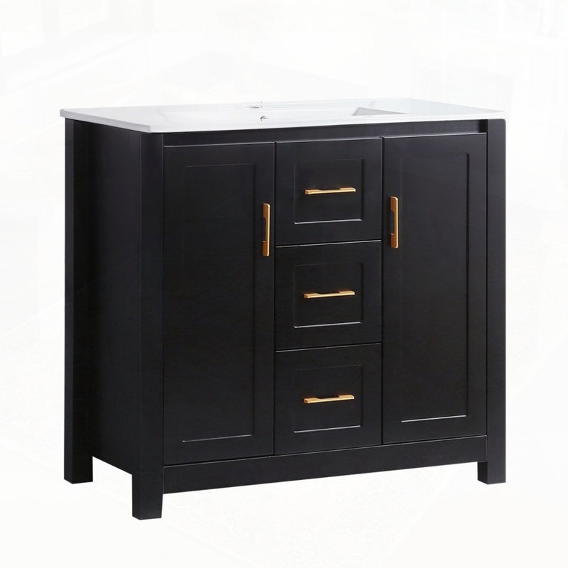 Meuble-lavabo de salle de bain avec lavabo simple, Noir, noir, noir, noir