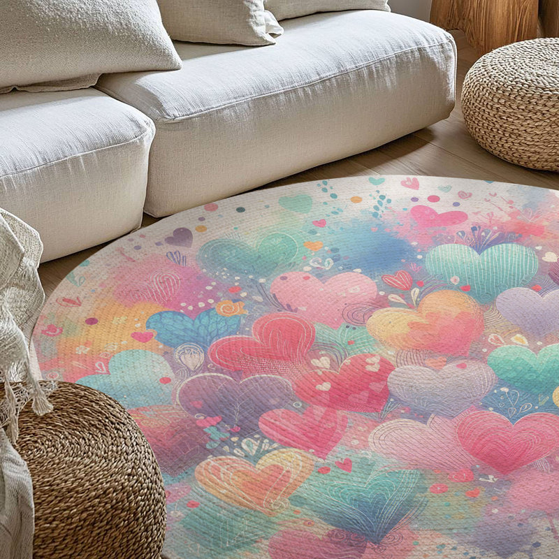 Tapis tressé Heart Splatter Flares, Rond 5 pi