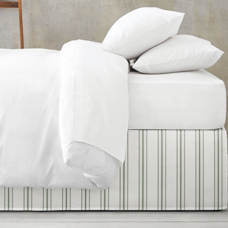 August Stripe Cotton Tailored Bed Skirt, Sweet Grass, Queen, 15"