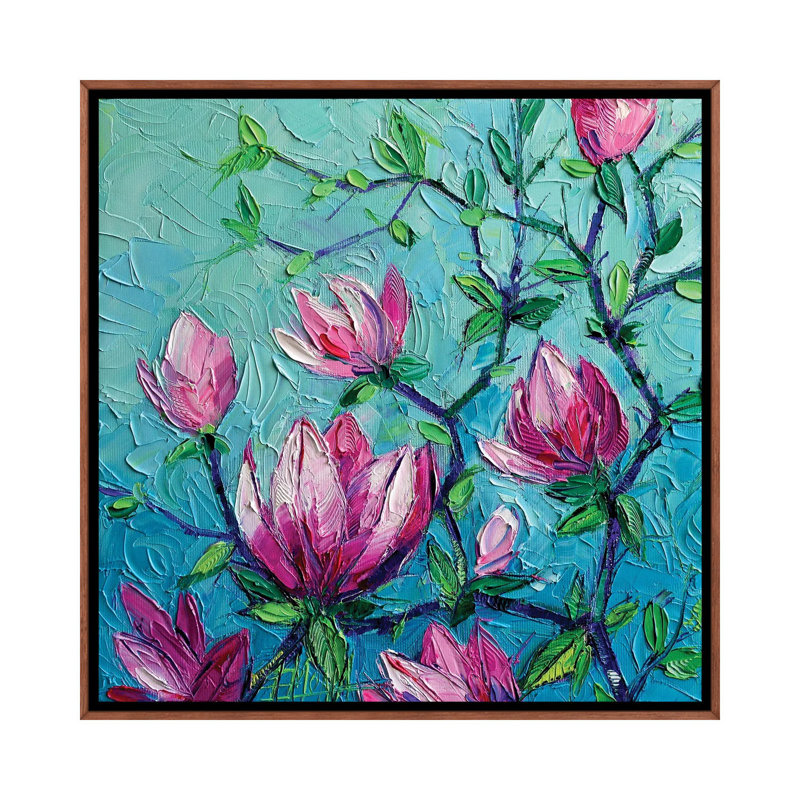 Magnolias by David Stribbling - Painting on Canvas, Brown Framed, 66.04 cm H x 66.04 cm W