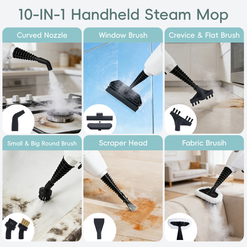 10-in-1  Steam Mop & Detachable Handheld Steamer with 1550W Fast Heat,Pet Scrubbing， Includes Multi-Purpose Tools, Washable/Disposable Microfiber Pads for Hard Floors, Tile, Grout, Walls, Carpet，kitchen，blue