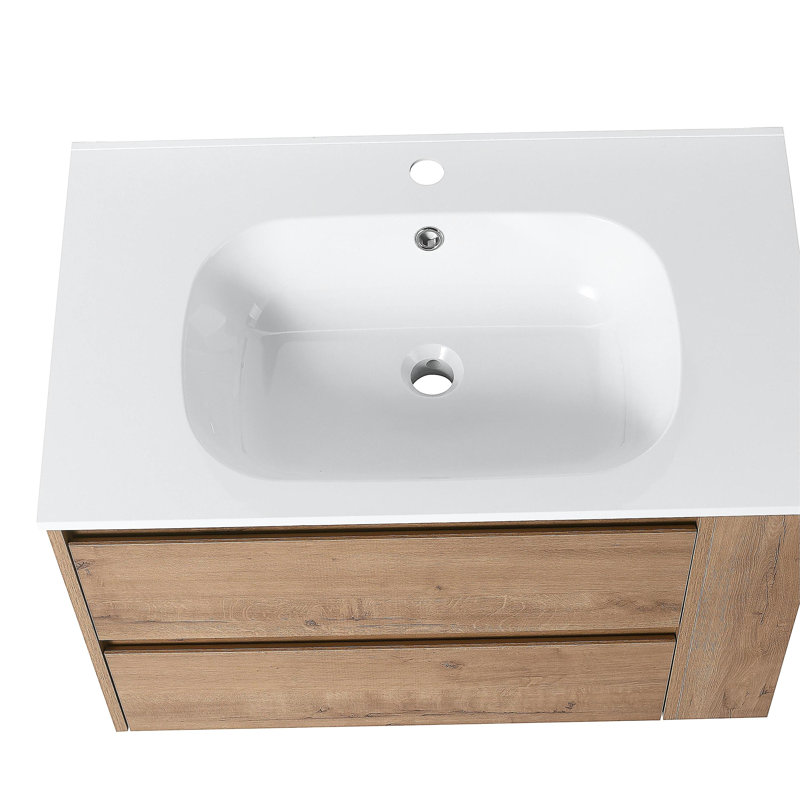 30" Wall Mounting Bathroom Vanity With Gel Sink, Soft Close Drawer, Imitative Oak