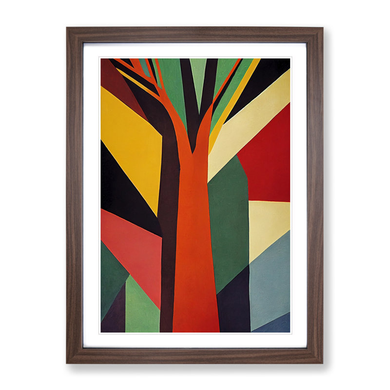 Bold Abstract Tree No.5 - Wall Art, 48cm H x 36cm W, Walnut Framed, White