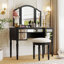 Ensemble de coiffeuse 43 "avec tiroirs en miroir et tabouret, miroir à trois volets, ensemble de coiffeuse pour la chambre