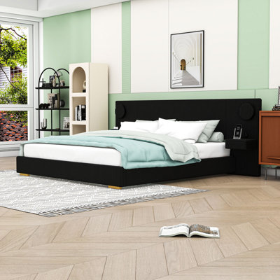 2 Drawers Upholstered Platform Bed with LED Lights and USB Ports