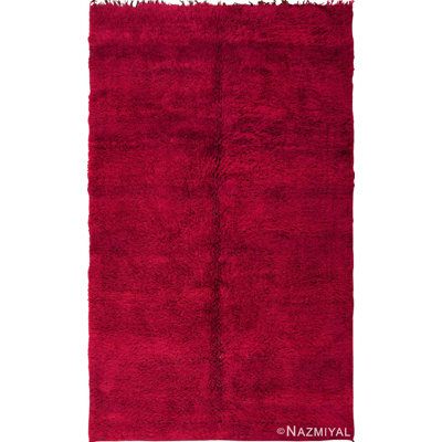 Moroccan One-of-a-Kind Rectangle 6'7" x 11' 1950s Rectangle Wool Area Rug in Red