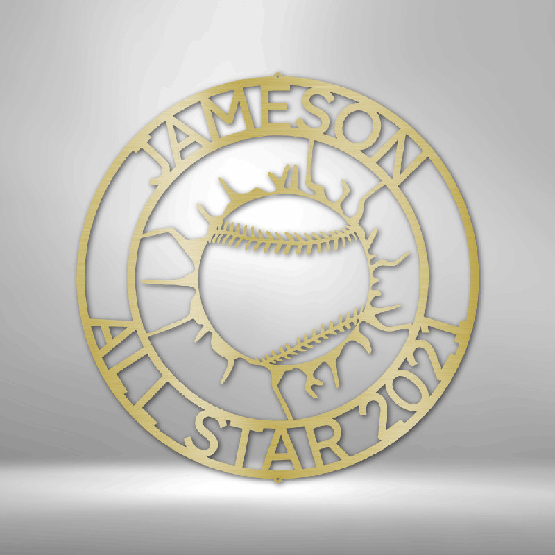 Monogramme de baseball personnalisé All Star, Doré, H 14,25 po x l 14,5 po x P 0,5 po, Oui