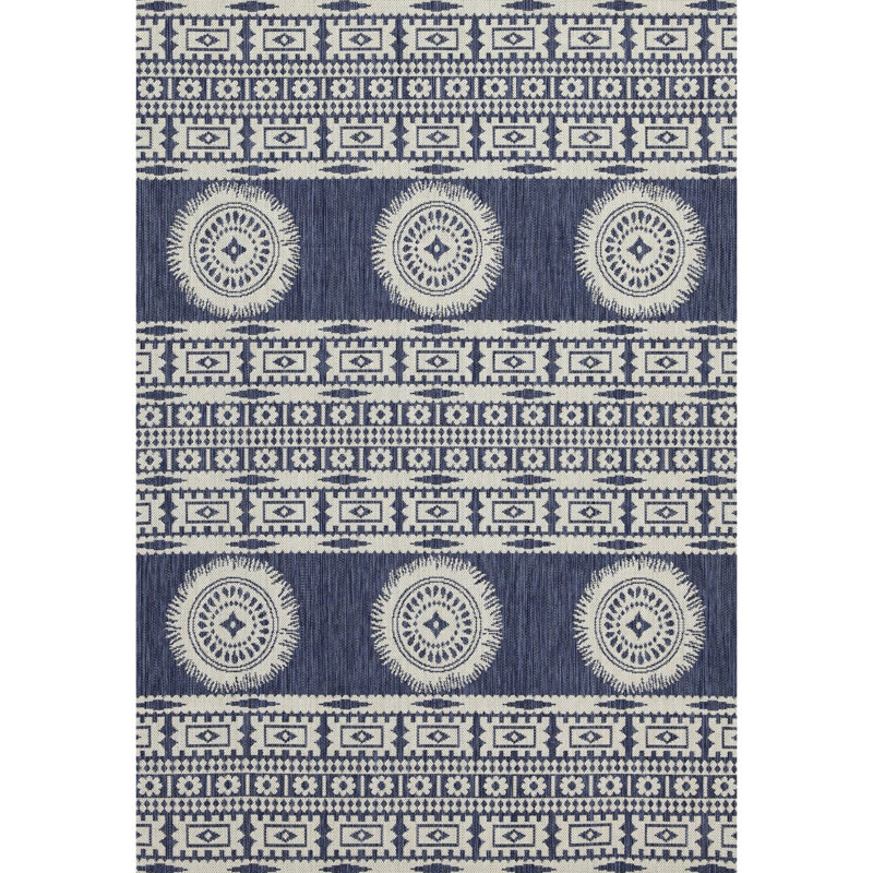 7 pi 10 po X 3 tapis bleu - Polypropylène à motif soleil pour l'intérieur et l'extérieur, teinture, teinture pour animaux