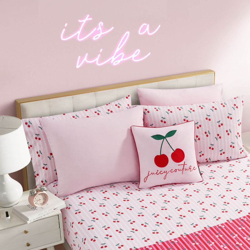 Juicy Couture Cherry Script Solid Reversible Bed-in-a-Bag Comforter Set, Queen