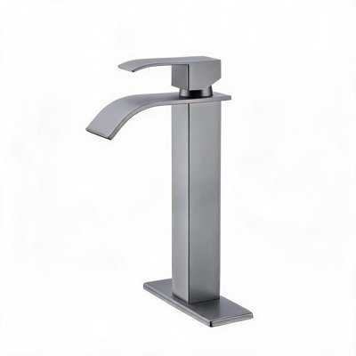 Robinet de lavabo de salle de bain à poignée simple en nickel brossé avec flux laminaire