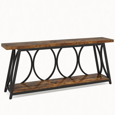 70.9” Extra Long Industrial Console Table, Narrow Sofa Table Behind Couch with 2-Tier Storage Shelves, Entryway & Hallway Accent Table for Living Room, Rustic Brown with Black Metal Frame
