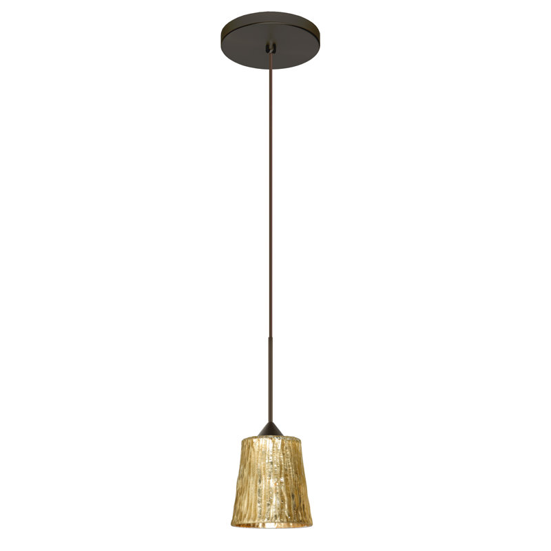 Luminaire suspendu conique à 1 lumière Senesca, DEL, Bronze, Feuille de pierre doré