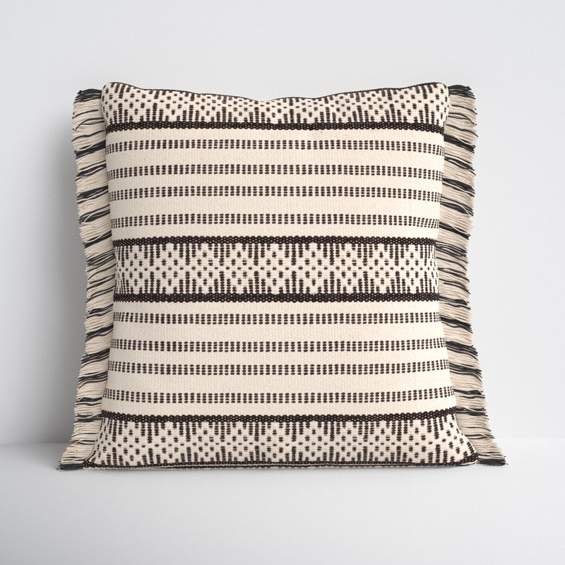 Ebers Fringed Cotton Throw Pillow, 18" x 18"