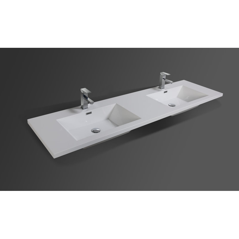 Plateau de meuble-lavabo double 70,5 po en blanc avec lavabo