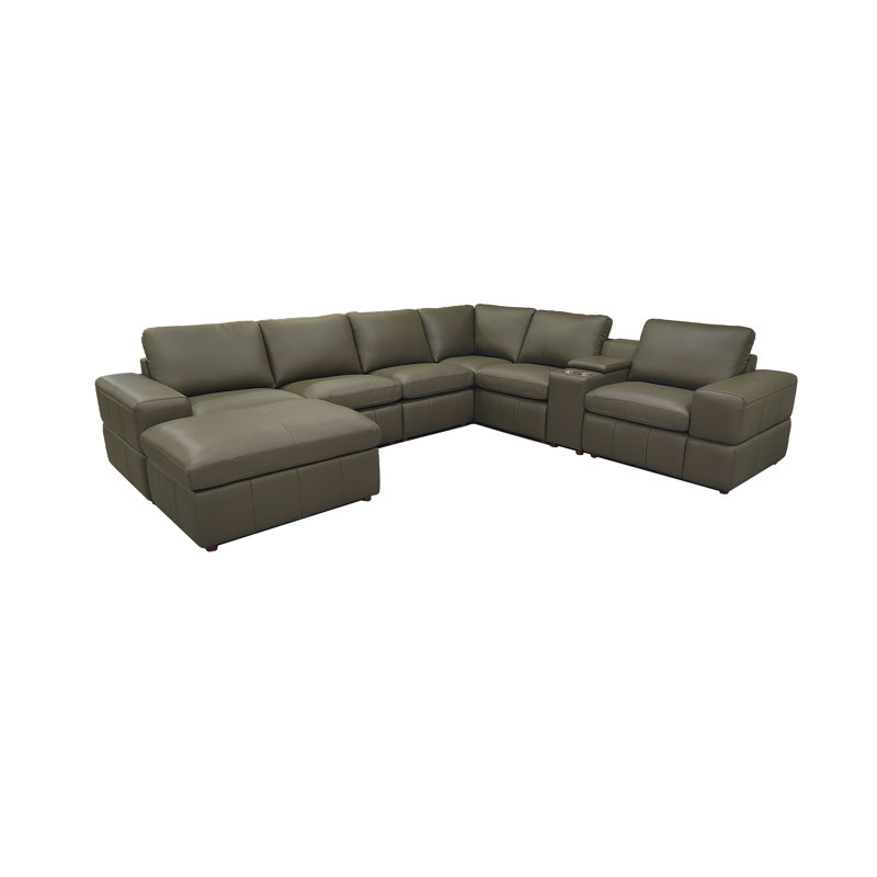 Sobekhenet Leather Match Large Seating Modular Sectional, Olive Green Leather Match, 33" H x 131" W x 115.5" D