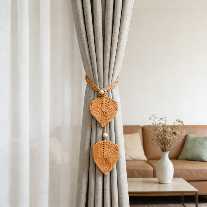 Feuilles de rideaux en forme de feuille Embrasse Accessoires de chambre Boucle de rideau Corde Décoration faite à la main