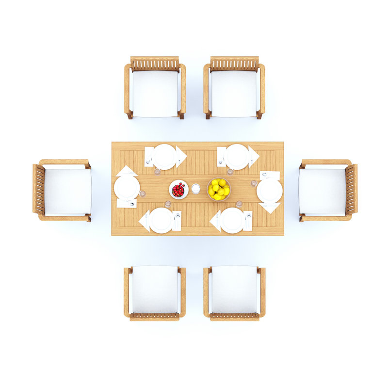 7 Pcs Grade-A Teak Wood Dining Set: Warwick Console Folding Rectangle Table And 6 Lua Stacking Arm Chairs #11LU1506, 6